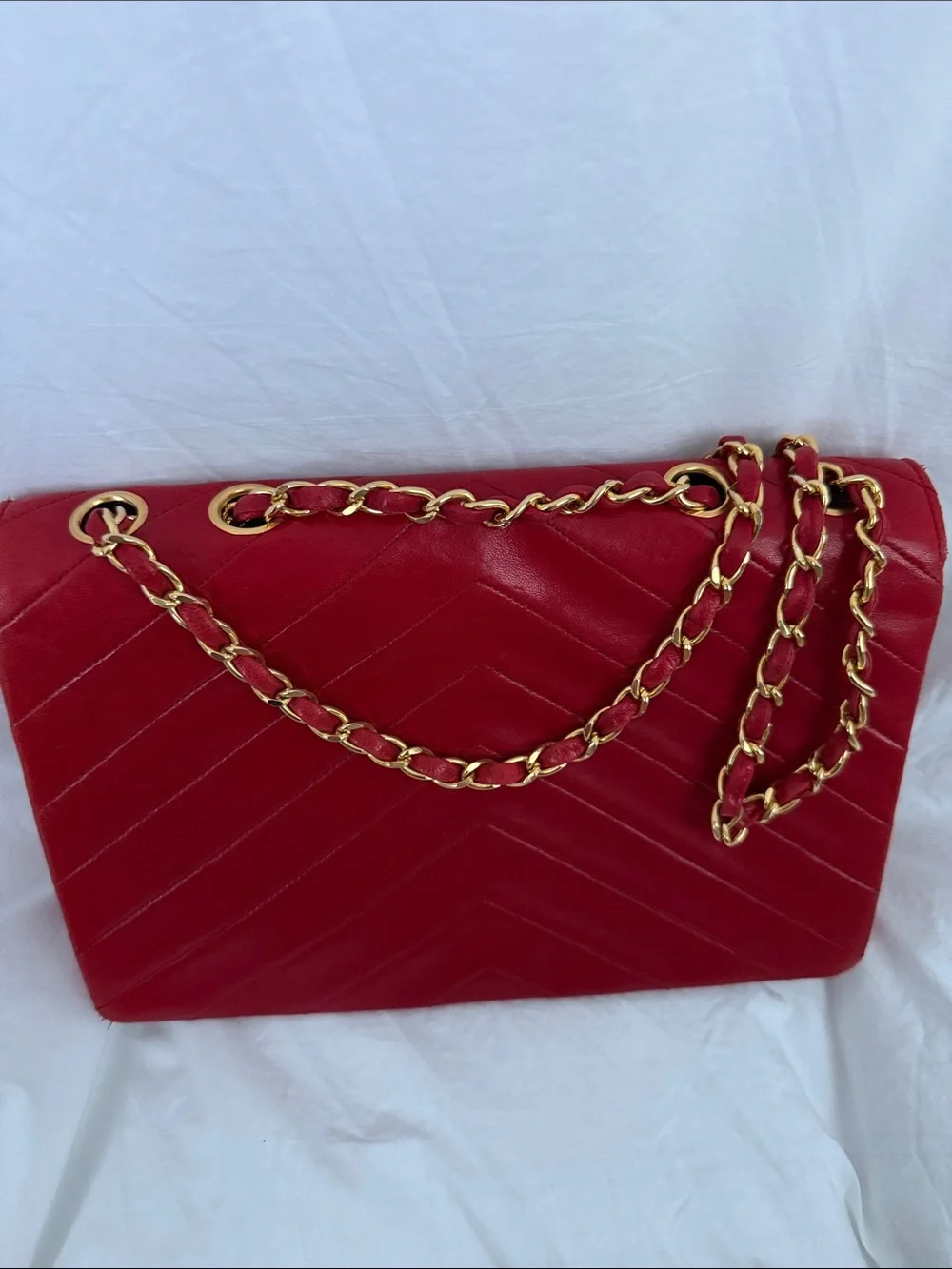Chanel Red Lambskin Quilted Shoulder Bag